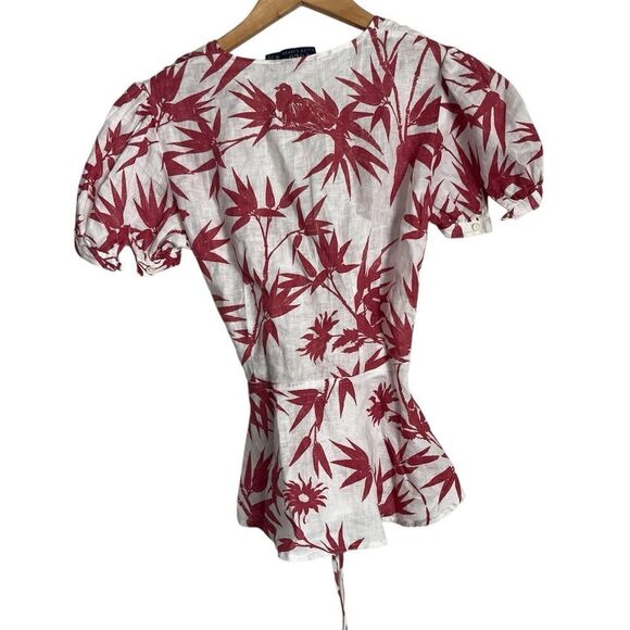NWOT Polo Ralph Lauren Linen Floral Wrap Blouse in Red and White - Picture 4 of 7